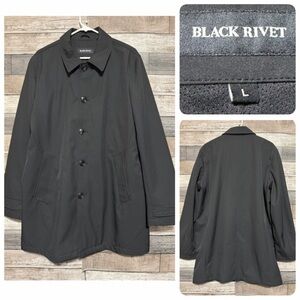 Black Rivet Overcoat Men’s L Black Full Zip Button Front Polyester Blend